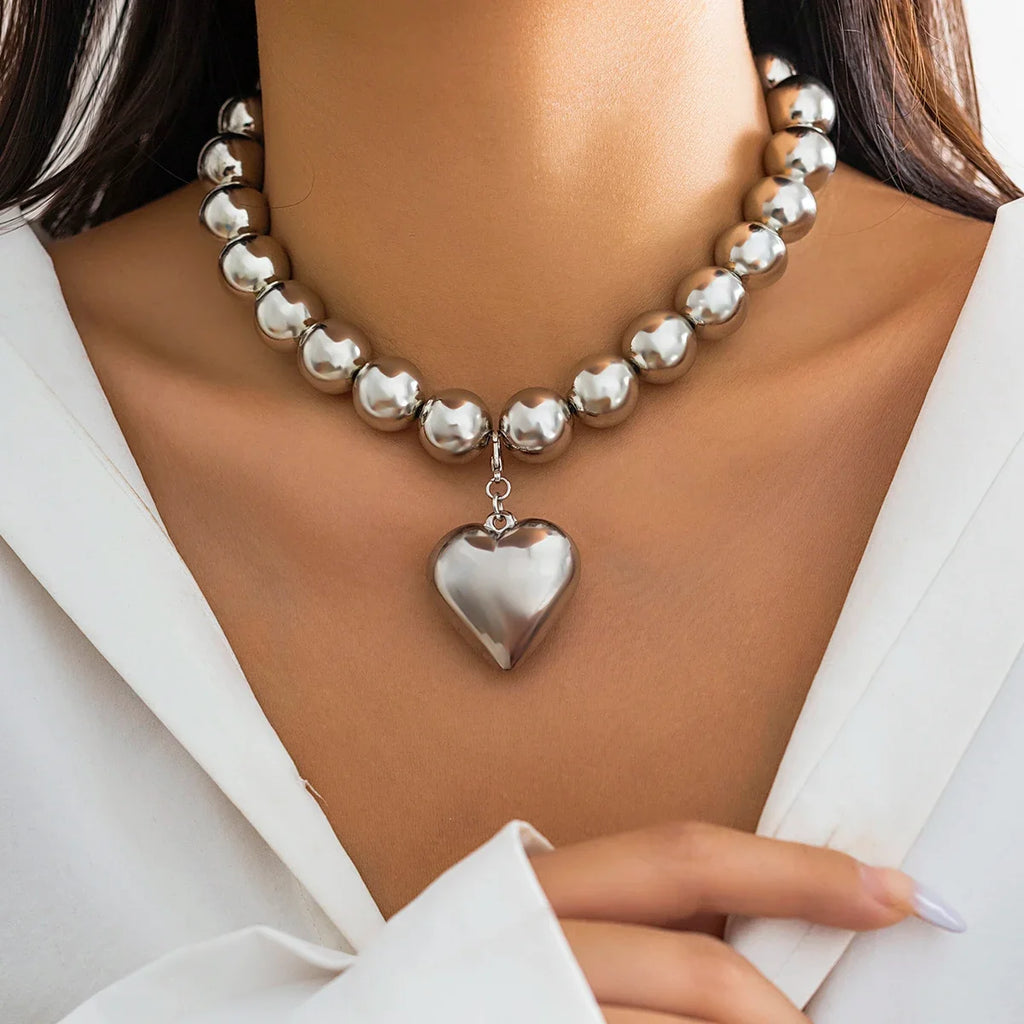 ball chain necklace Heart Pendant Choker Collar - MERGE.DAY.1.FREESTYLE