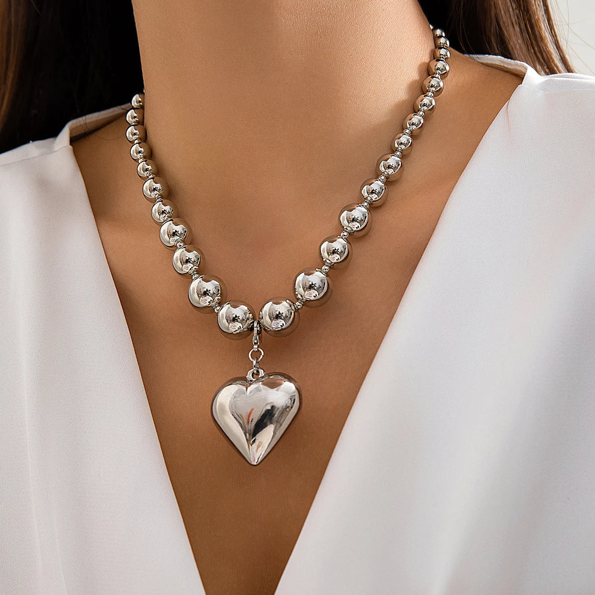 ball chain necklace Heart Pendant Choker Collar - MERGE.DAY.1.FREESTYLE