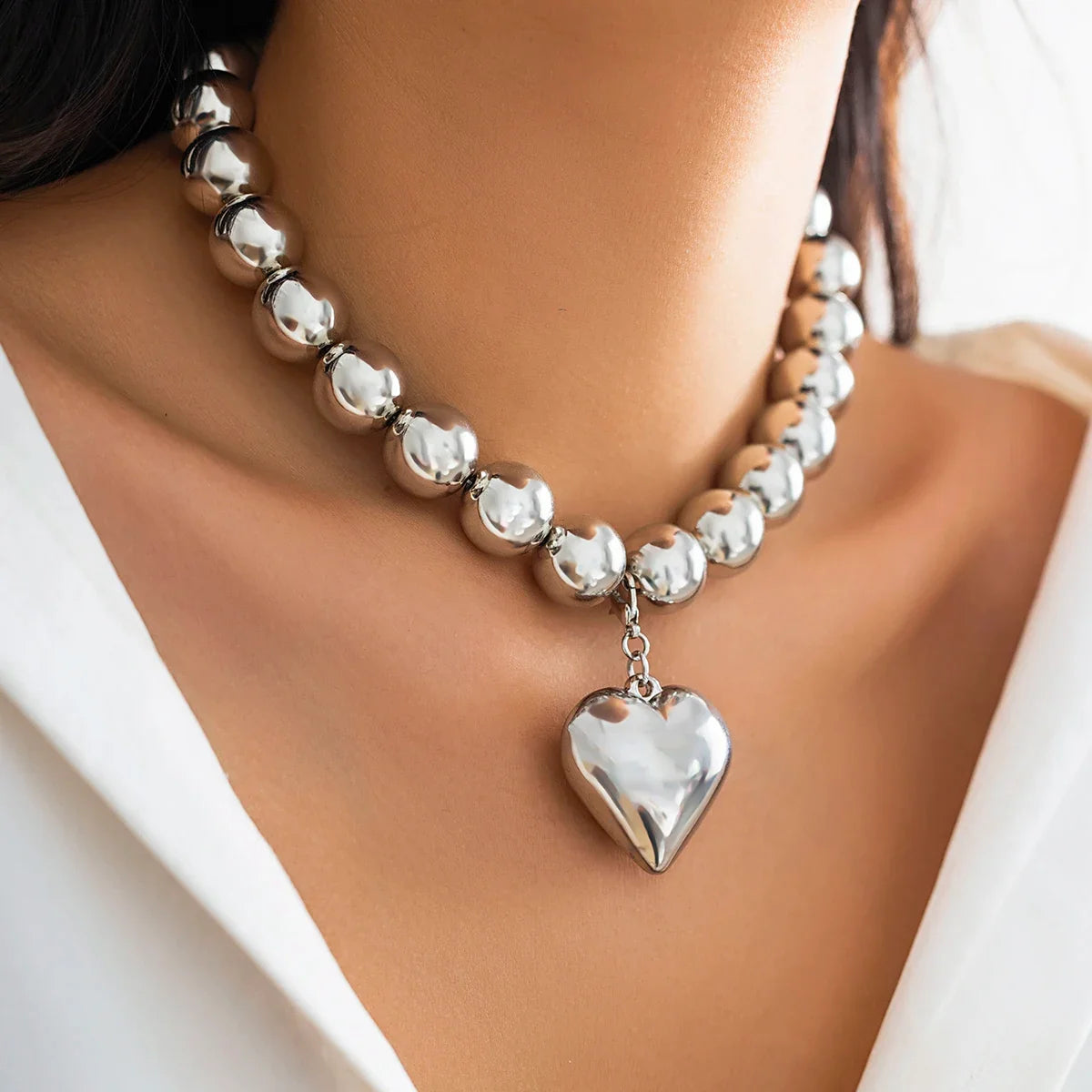 ball chain necklace Heart Pendant Choker Collar - MERGE.DAY.1.FREESTYLE