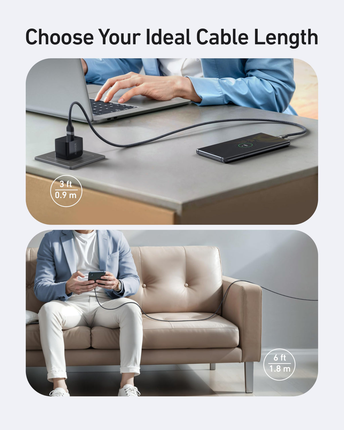 Anker USB-A to USB-C Cable (3 ft / 6 ft, Upcycled-Braided) - MERGE.DAY.1.FREESTYLE