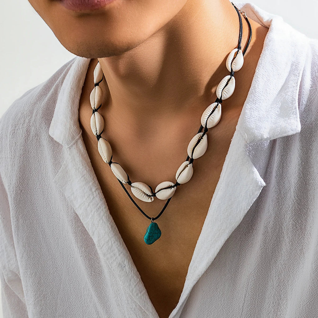 Summer Shell Choker With Stone Pendant Necklace - MERGE.DAY.1.FREESTYLE