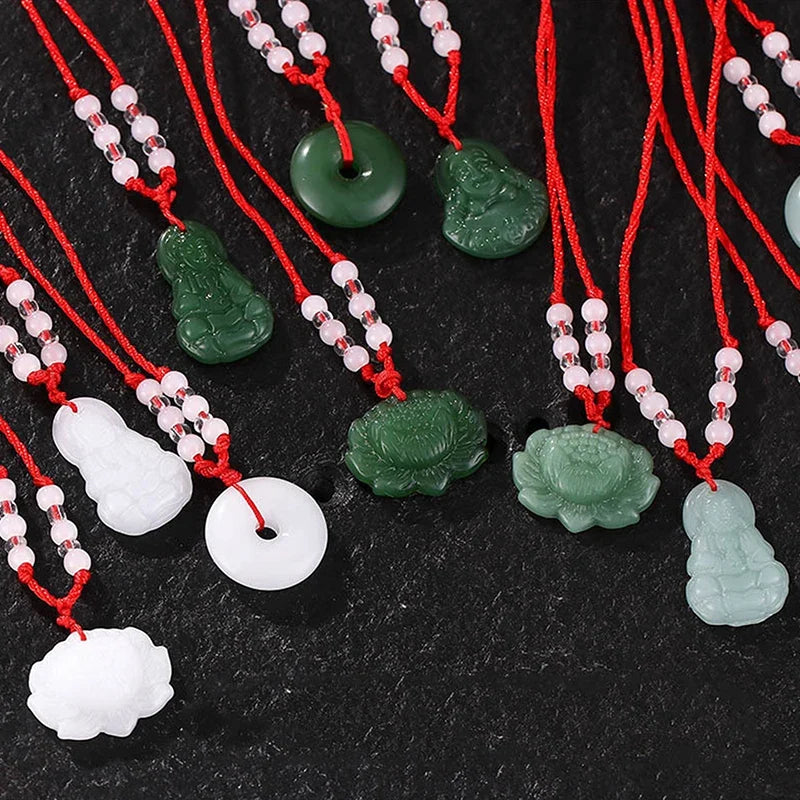 Buddhist Woven Necklace Lotus Guanyin jade Buddha Pendant Long Life Lock Pendant Lucky Necklace - MERGE.DAY.1.FREESTYLE
