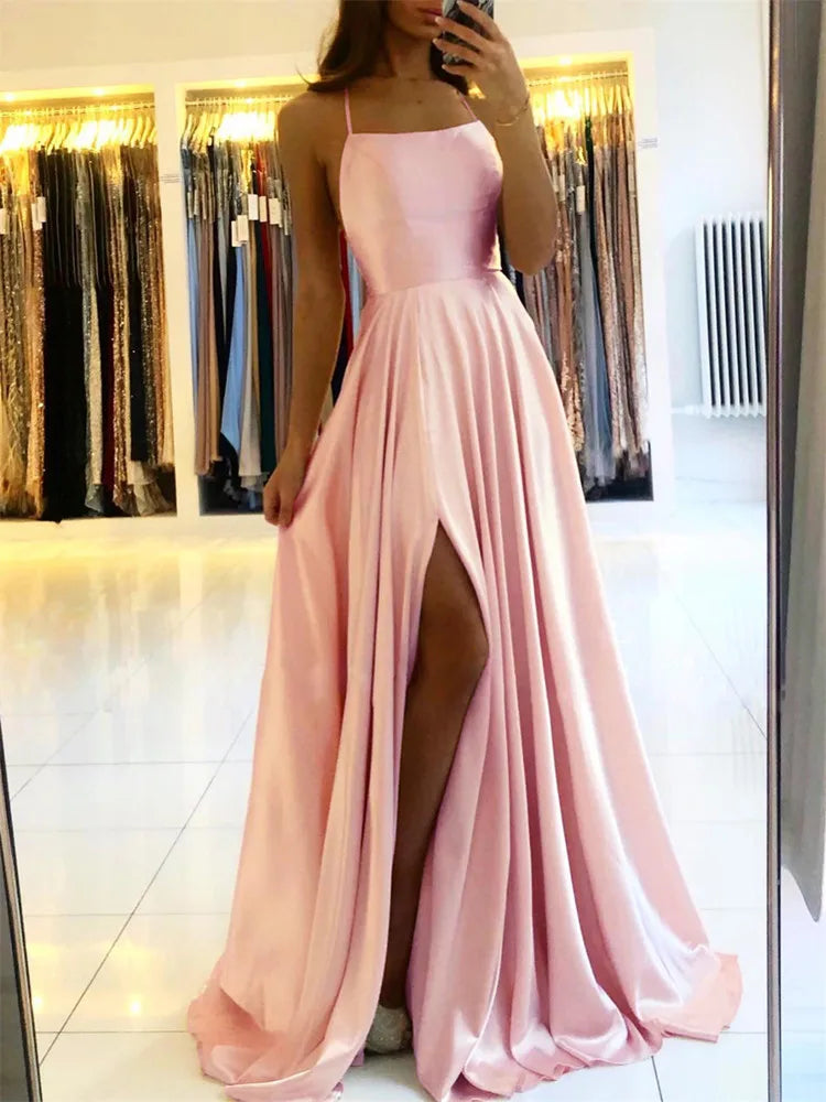 Burgundy Satin Beach Side Slit Adjustable Straps Evening Prom Dress - MERGE.DAY.1.FREESTYLE