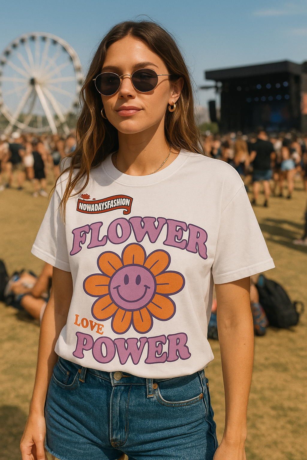 Women's Retro Flower Power Graphic T-Shirt – Smiley Face & Love Print Tee - MERGE.DAY.1.FREESTYLE