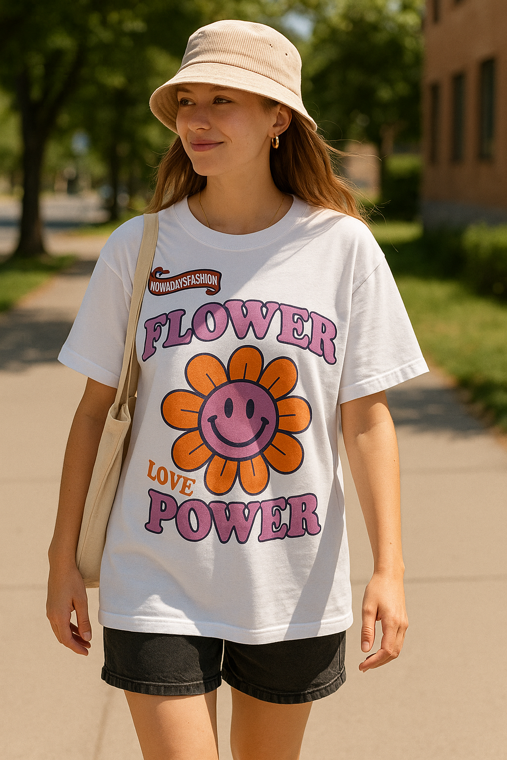 Women's Retro Flower Power Graphic T-Shirt – Smiley Face & Love Print Tee - MERGE.DAY.1.FREESTYLE