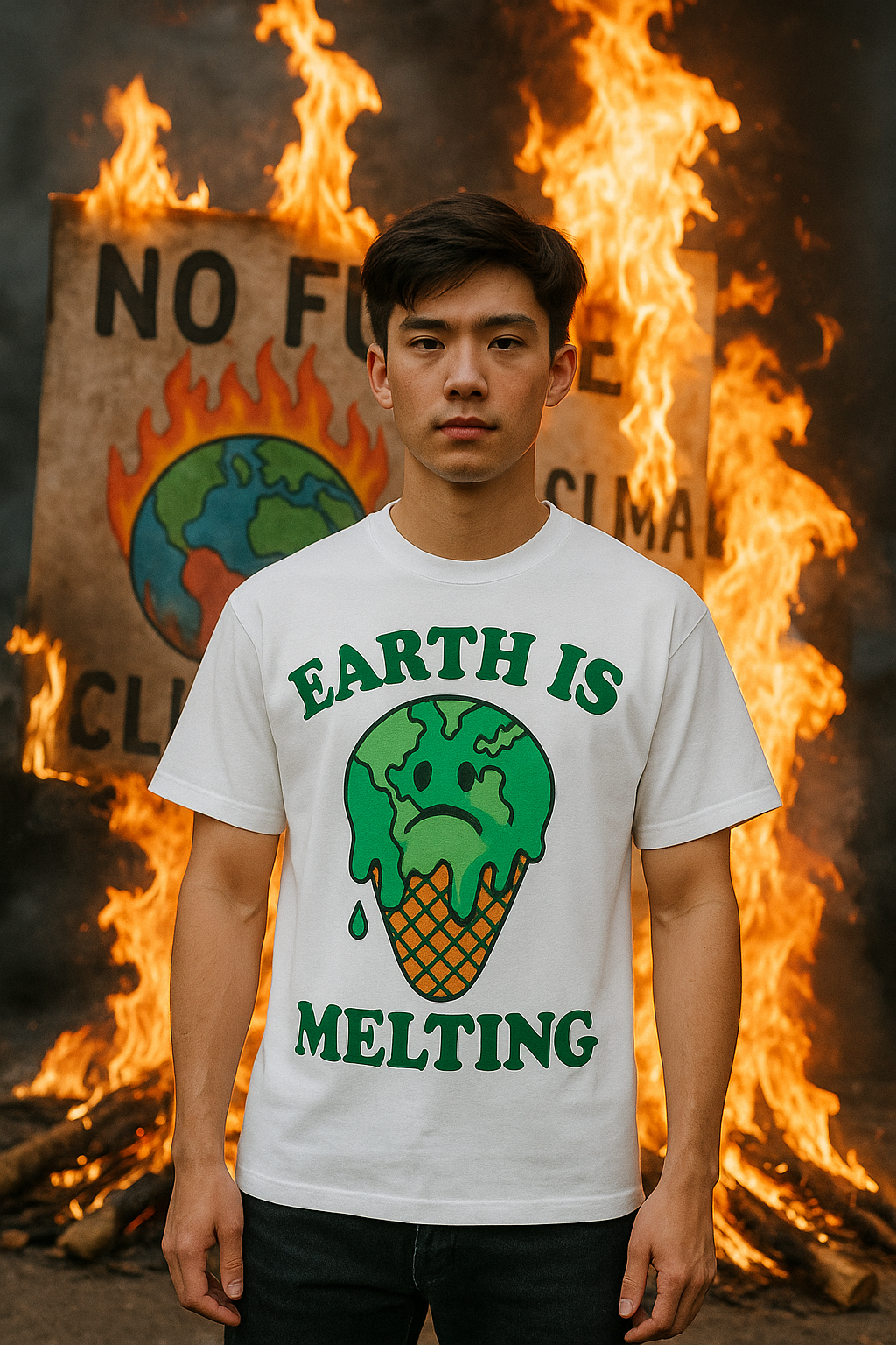 Unisex Eco Graphic T-Shirt – EARTH IS MELTING Sad Globe Ice Cream Print Tee - MERGE.DAY.1.FREESTYLE