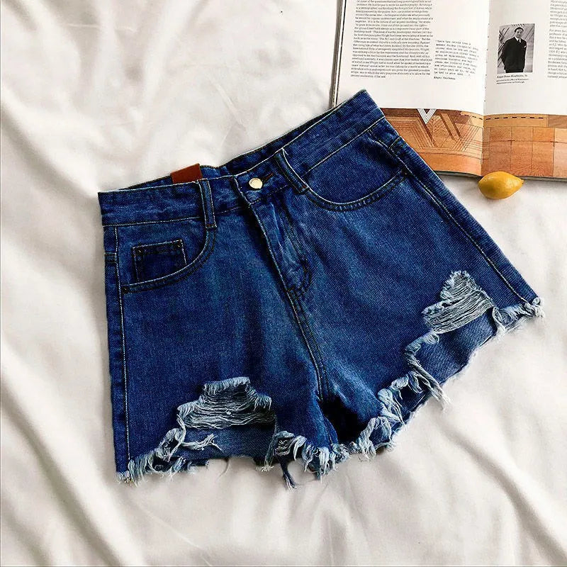 Pocket Tassel Perforated Denim Shorts Female - MERGE.DAY.1.FREESTYLE