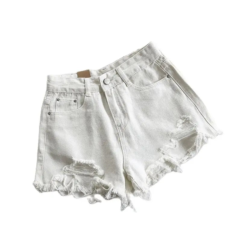 Pocket Tassel Perforated Denim Shorts Female - MERGE.DAY.1.FREESTYLE