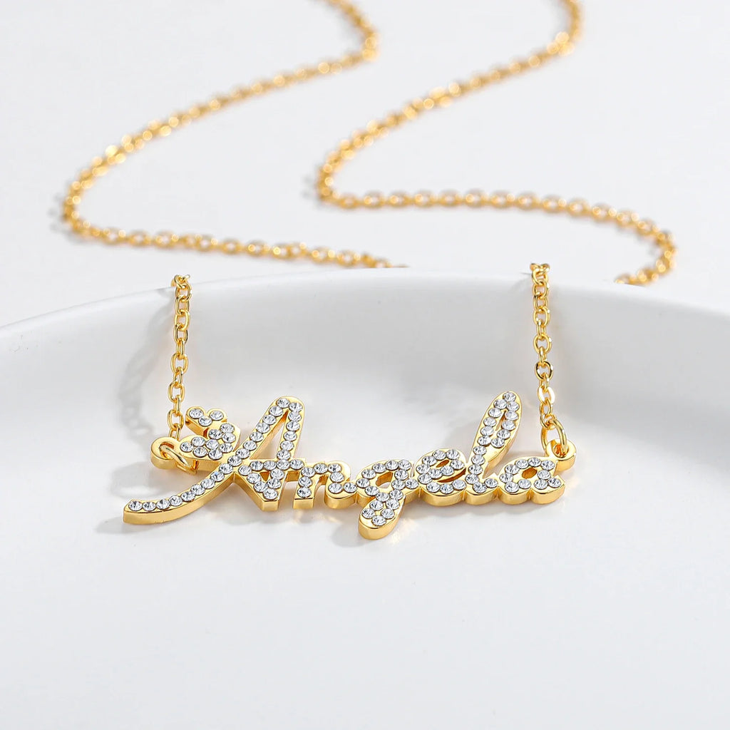Custom Crystal Name Necklace For Women Iced Out Letter Diamond Nameplate - MERGE.DAY.1.FREESTYLE
