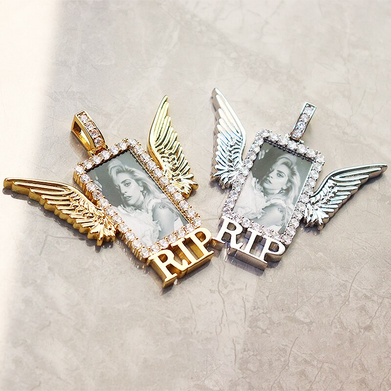 Rectangle Shape Angel Wing Custom Made Photo Pendant Necklace - MERGE.DAY.1.FREESTYLE