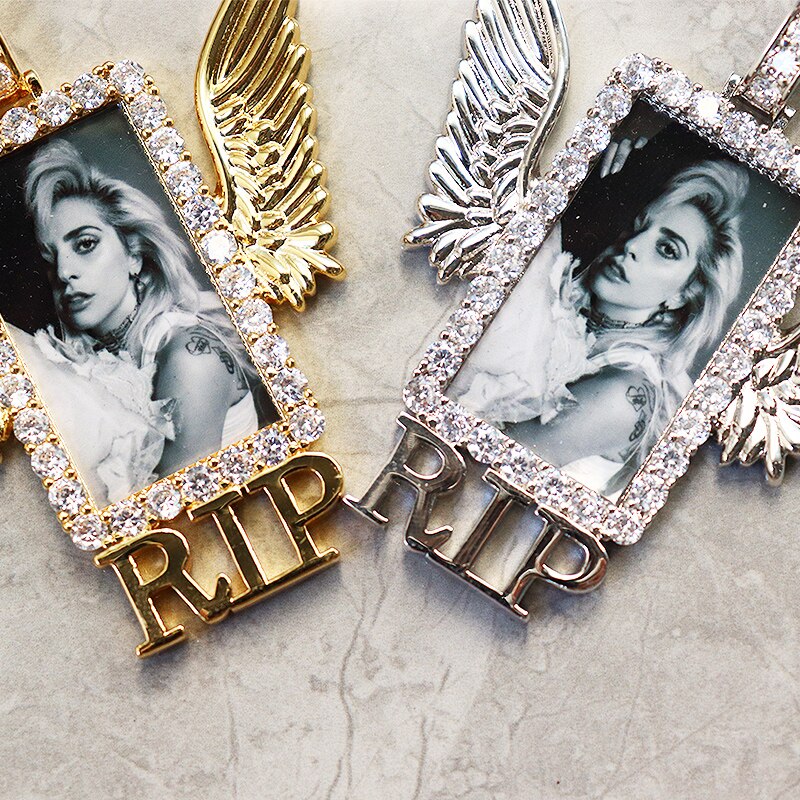Rectangle Shape Angel Wing Custom Made Photo Pendant Necklace - MERGE.DAY.1.FREESTYLE