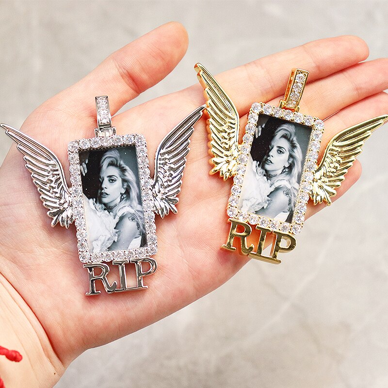 Rectangle Shape Angel Wing Custom Made Photo Pendant Necklace - MERGE.DAY.1.FREESTYLE