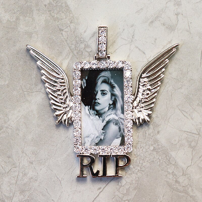 Rectangle Shape Angel Wing Custom Made Photo Pendant Necklace - MERGE.DAY.1.FREESTYLE