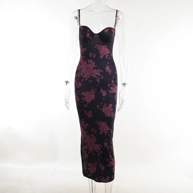 Sleeveless V-neck Backless Bodvcon Printed Spaghetti Strap Dress - MERGE.DAY.1.FREESTYLE