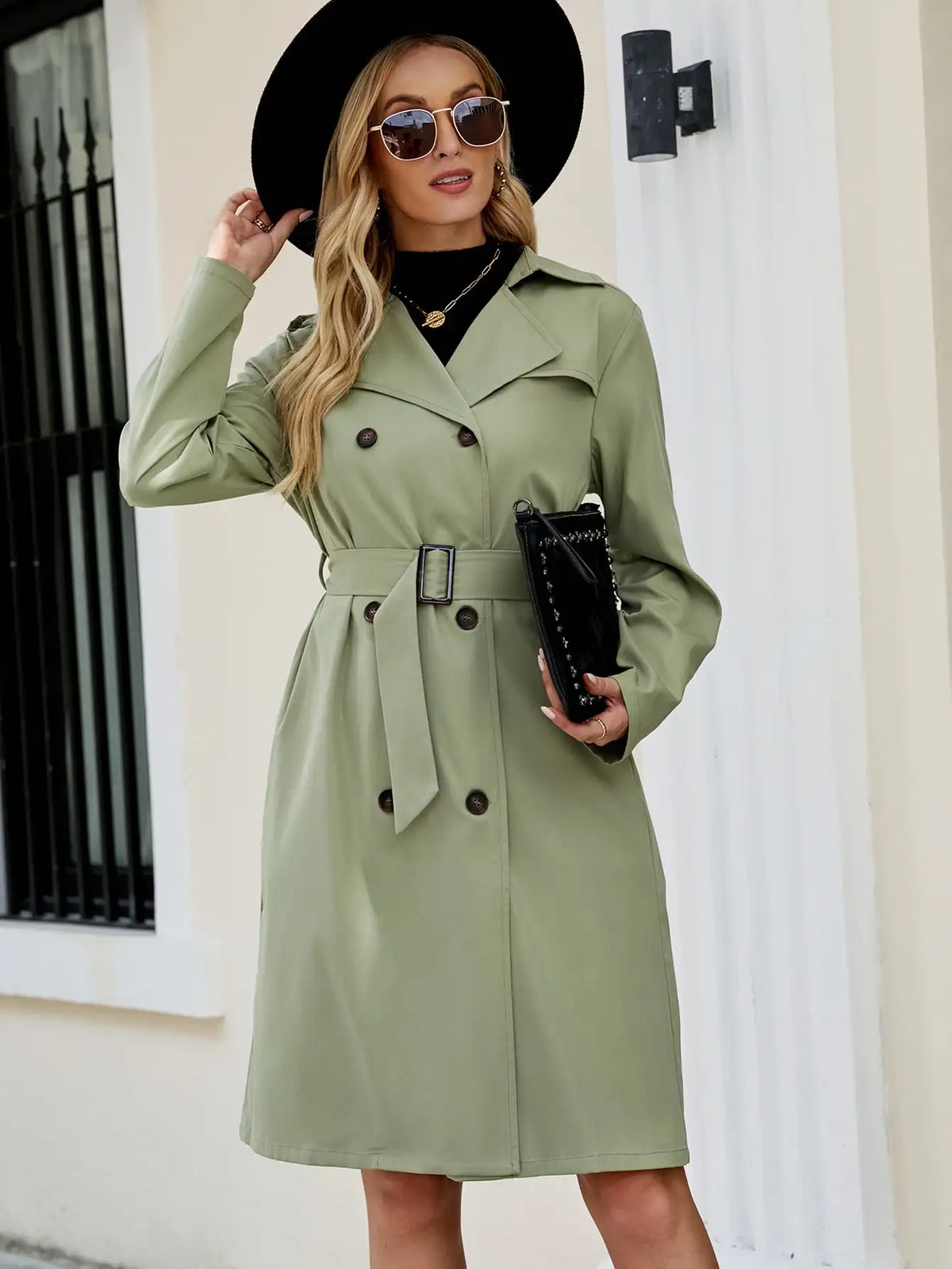 Elegant Solid Color Long Trench Double Breasted Long Sleeve Coats - MERGE.DAY.1.FREESTYLE