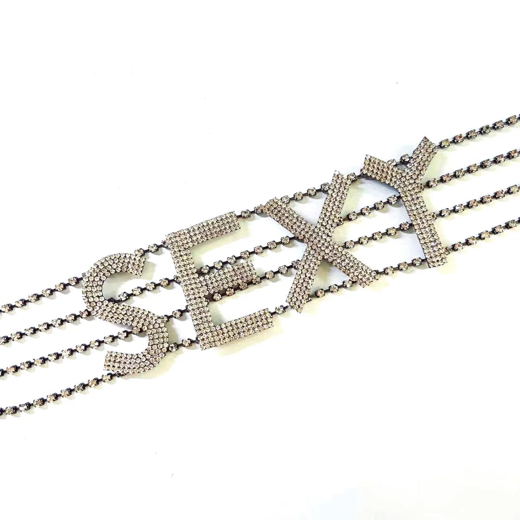 Rhinestone Collar Choker Personality English Letter SEXY Neckchain - MERGE.DAY.1.FREESTYLE