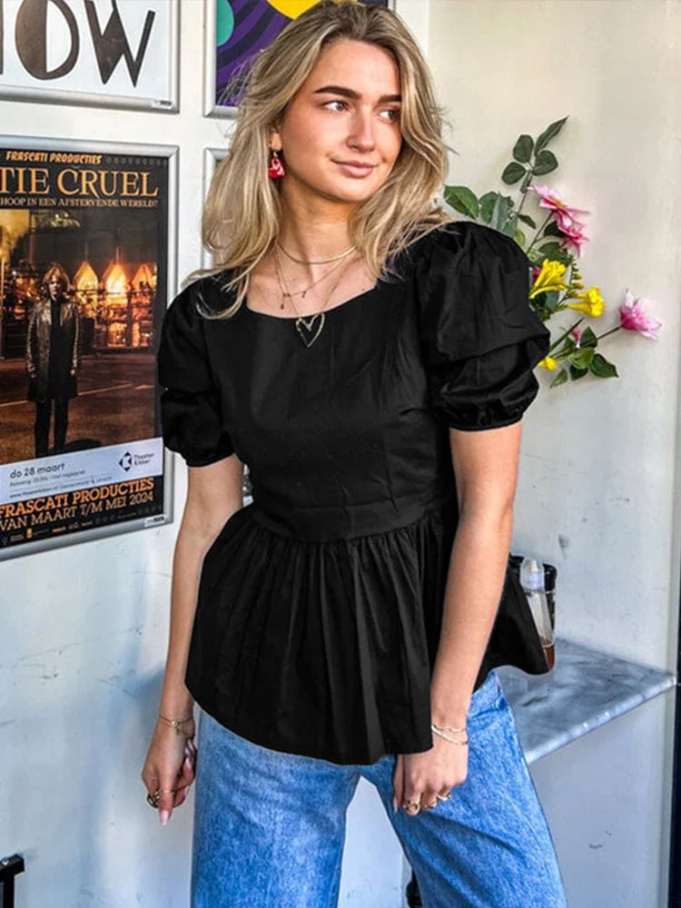 Fashion Backless Short Sleeve Shirts For Women Casual Back Lace Up Tops - MERGE.DAY.1.FREESTYLE