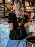 Fashion Backless Short Sleeve Shirts For Women Casual Back Lace Up Tops - MERGE.DAY.1.FREESTYLE