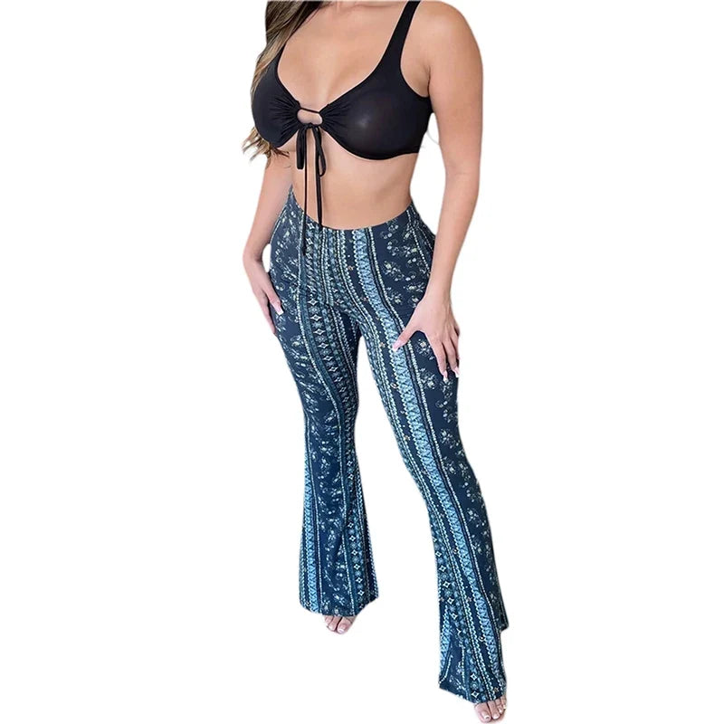 Frauen Boho Flare Pants Ethnic Tribal Print Bell Bottom Yoga Palazzo Hose - MERGE.DAY.1.FREESTYLE