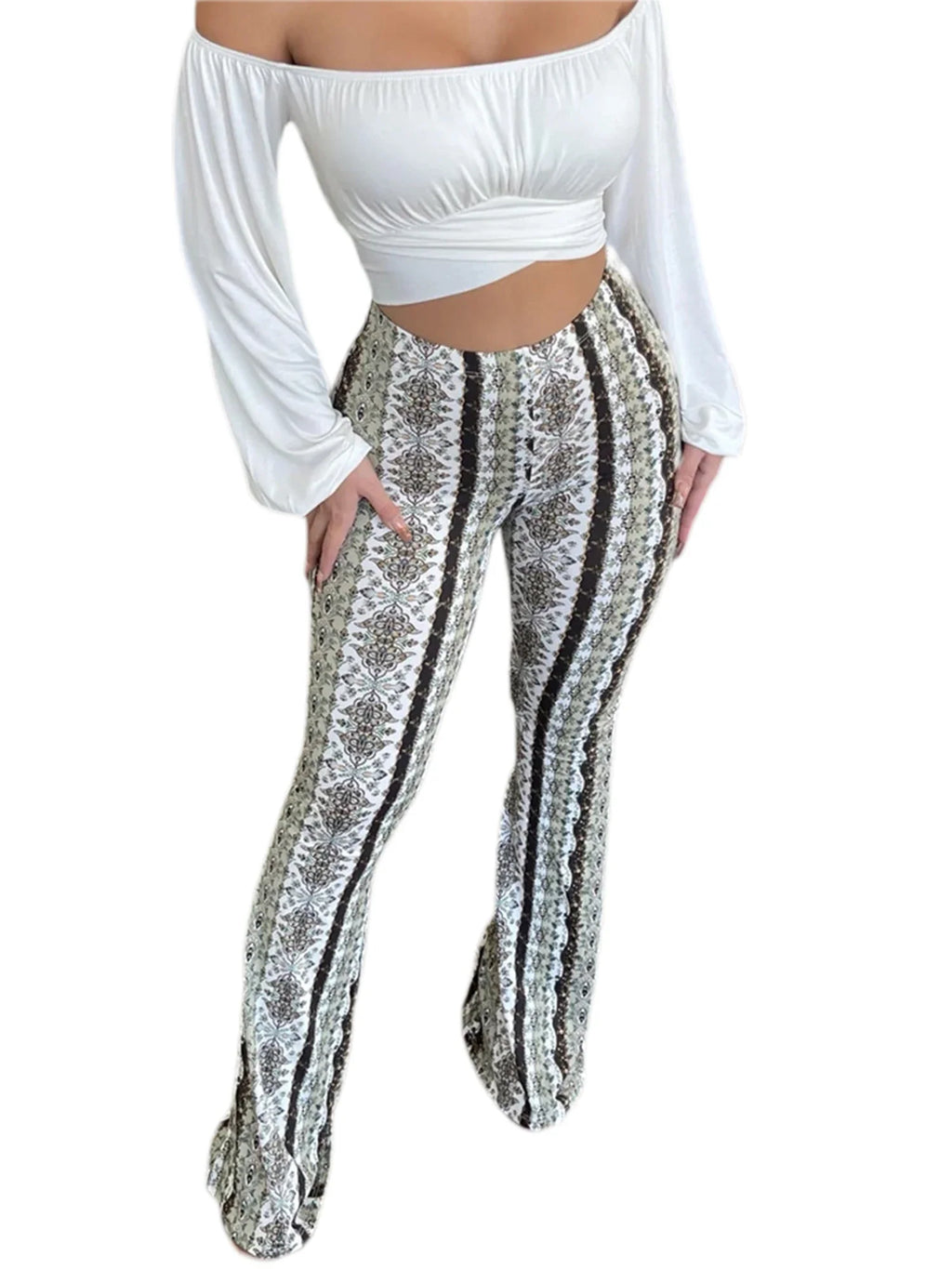 Frauen Boho Flare Pants Ethnic Tribal Print Bell Bottom Yoga Palazzo Hose - MERGE.DAY.1.FREESTYLE