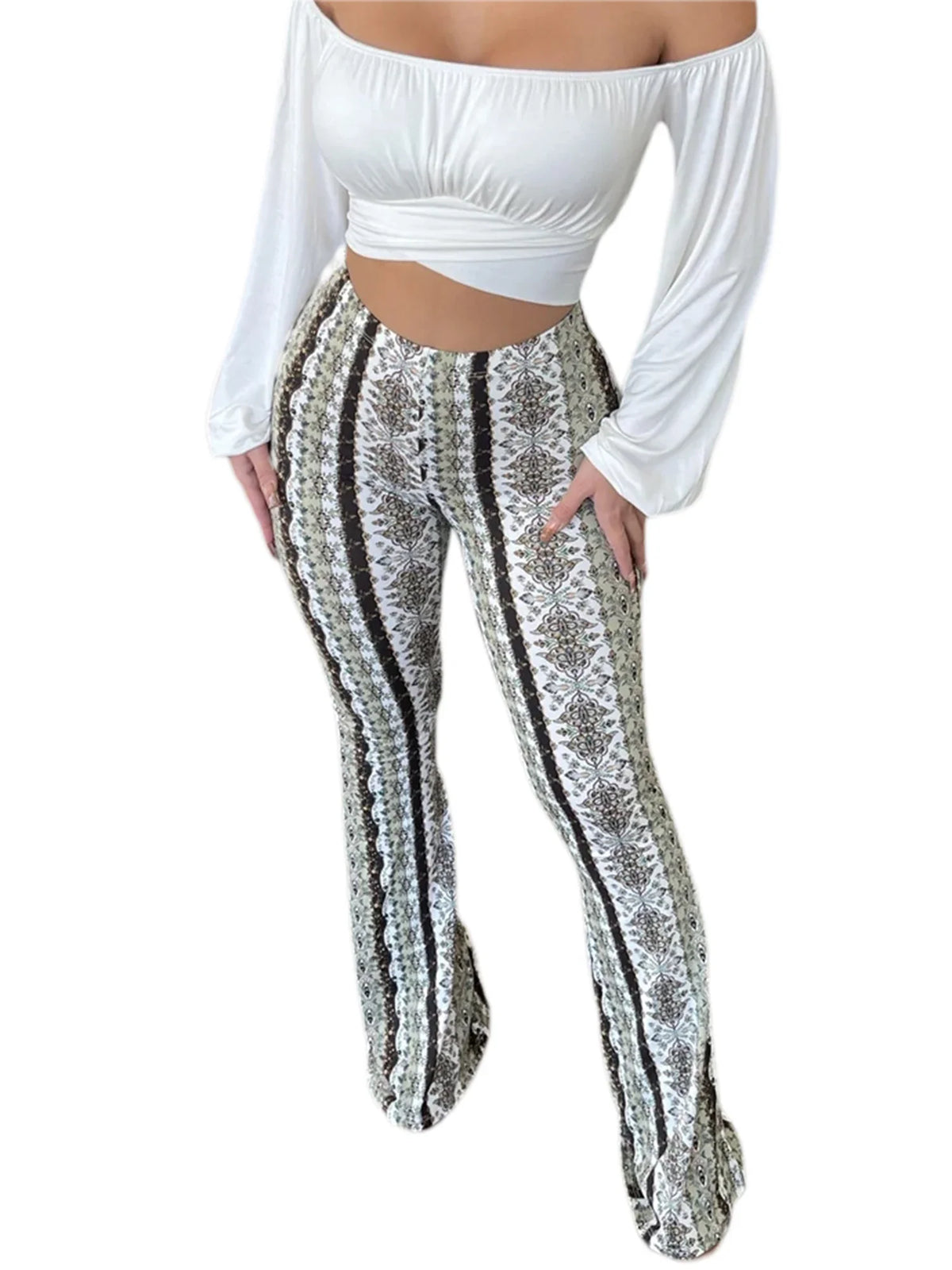 Frauen Boho Flare Pants Ethnic Tribal Print Bell Bottom Yoga Palazzo Hose - MERGE.DAY.1.FREESTYLE