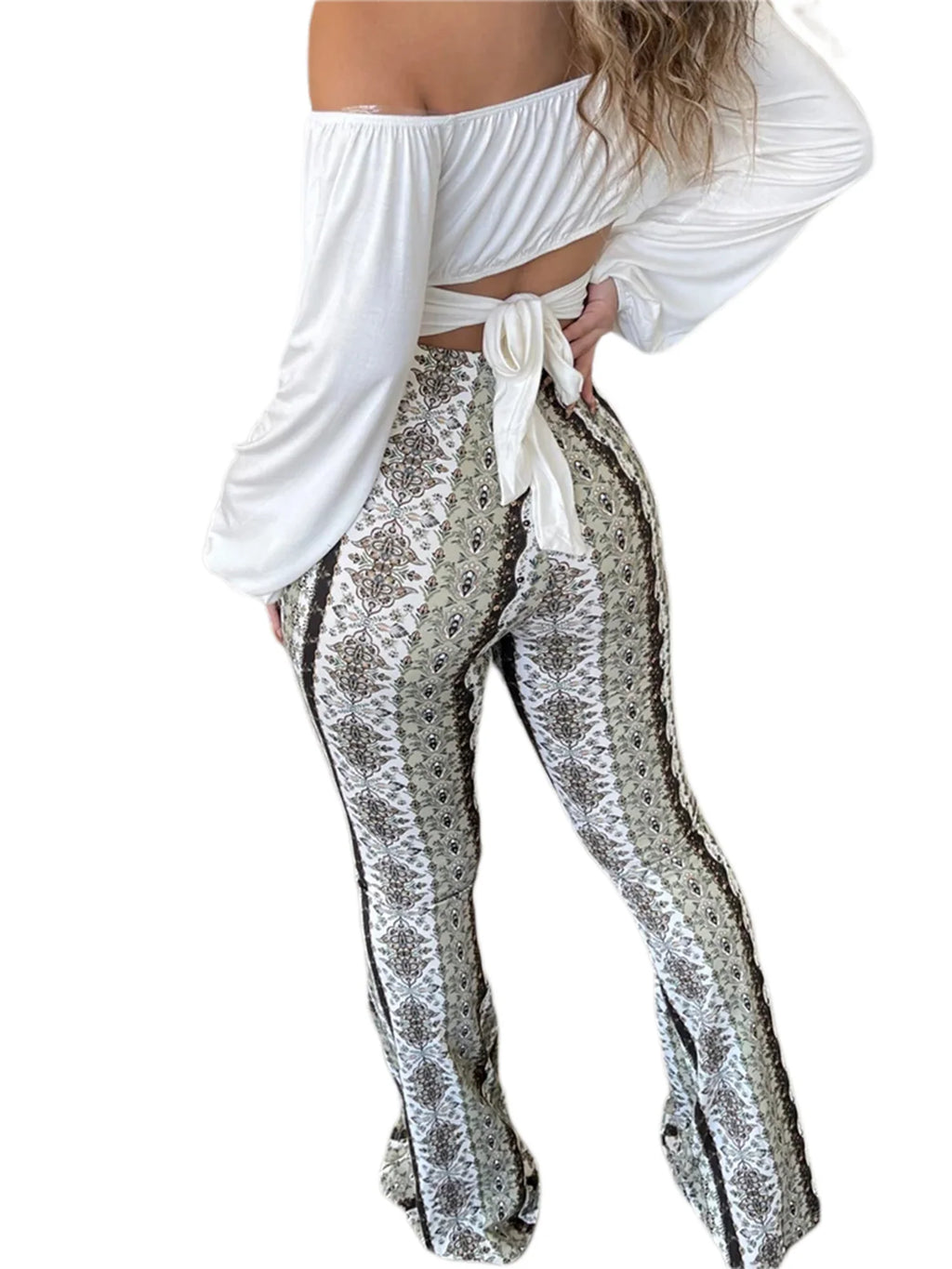 Frauen Boho Flare Pants Ethnic Tribal Print Bell Bottom Yoga Palazzo Hose - MERGE.DAY.1.FREESTYLE