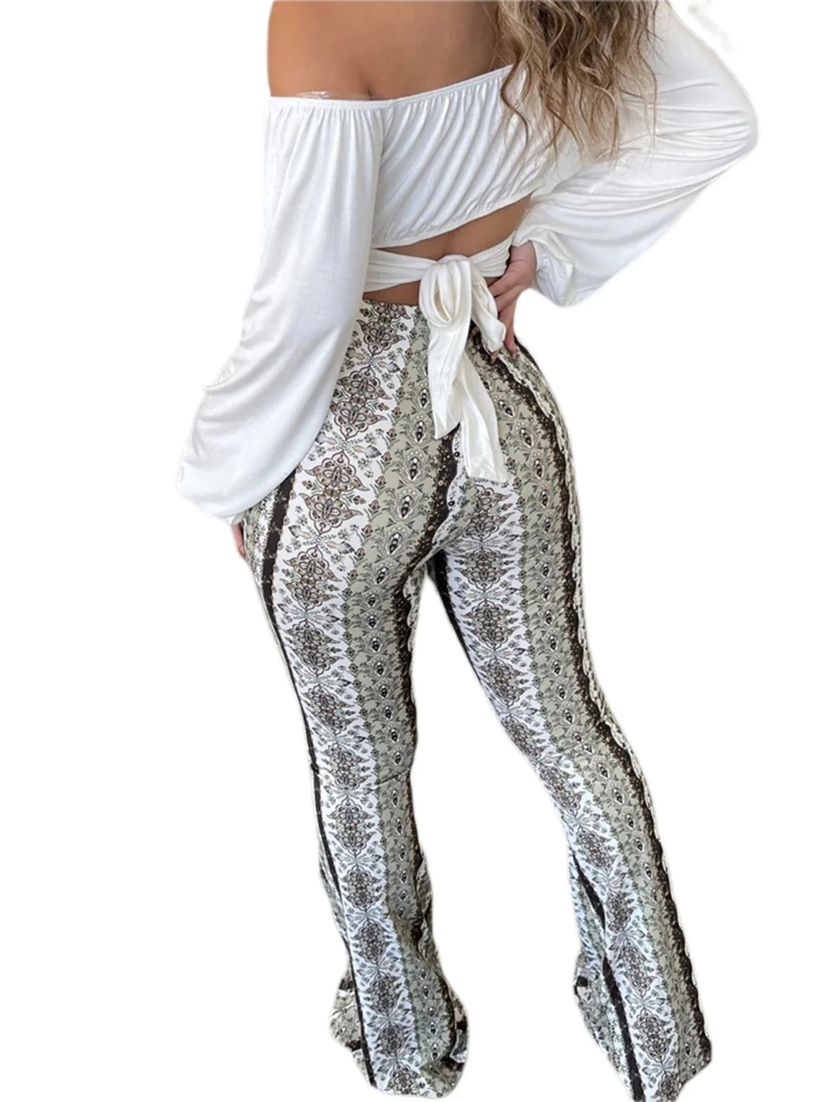 Frauen Boho Flare Pants Ethnic Tribal Print Bell Bottom Yoga Palazzo Hose - MERGE.DAY.1.FREESTYLE