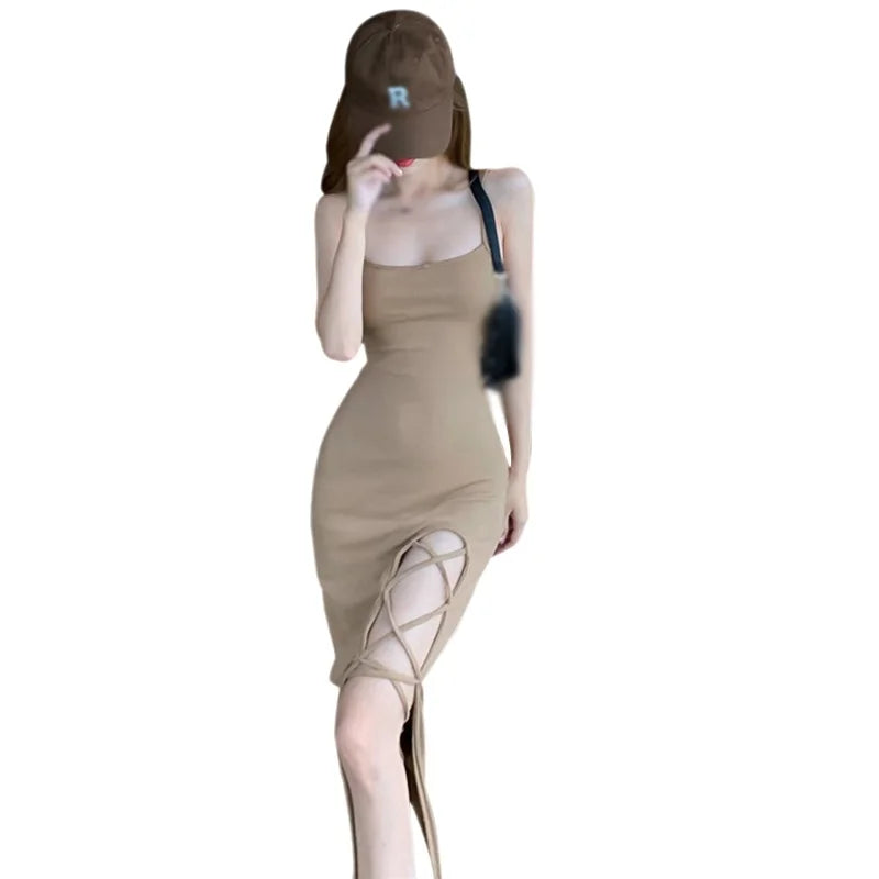 French Slim Fit Split Strap Dress Sleeveless Strap Dress - MERGE.DAY.1.FREESTYLE