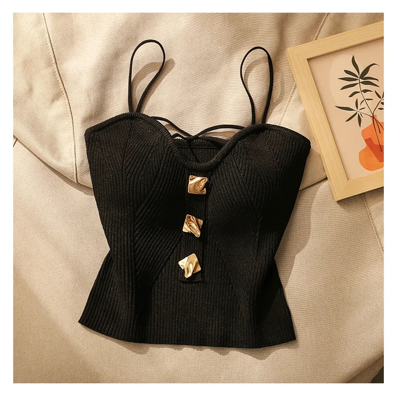 French Style Cross-knit Suspender Camisole Slim High-end Bottom Bandeau Top - MERGE.DAY.1.FREESTYLE