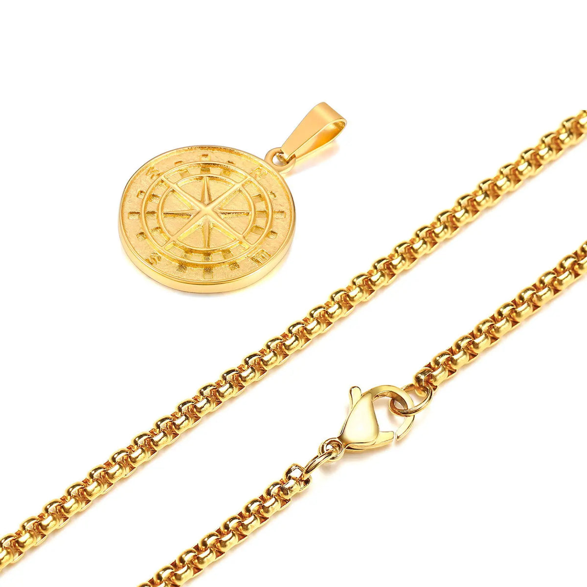 Gold Compass Necklaces,Vintage Viking North Star Anchor Medal - MERGE.DAY.1.FREESTYLE