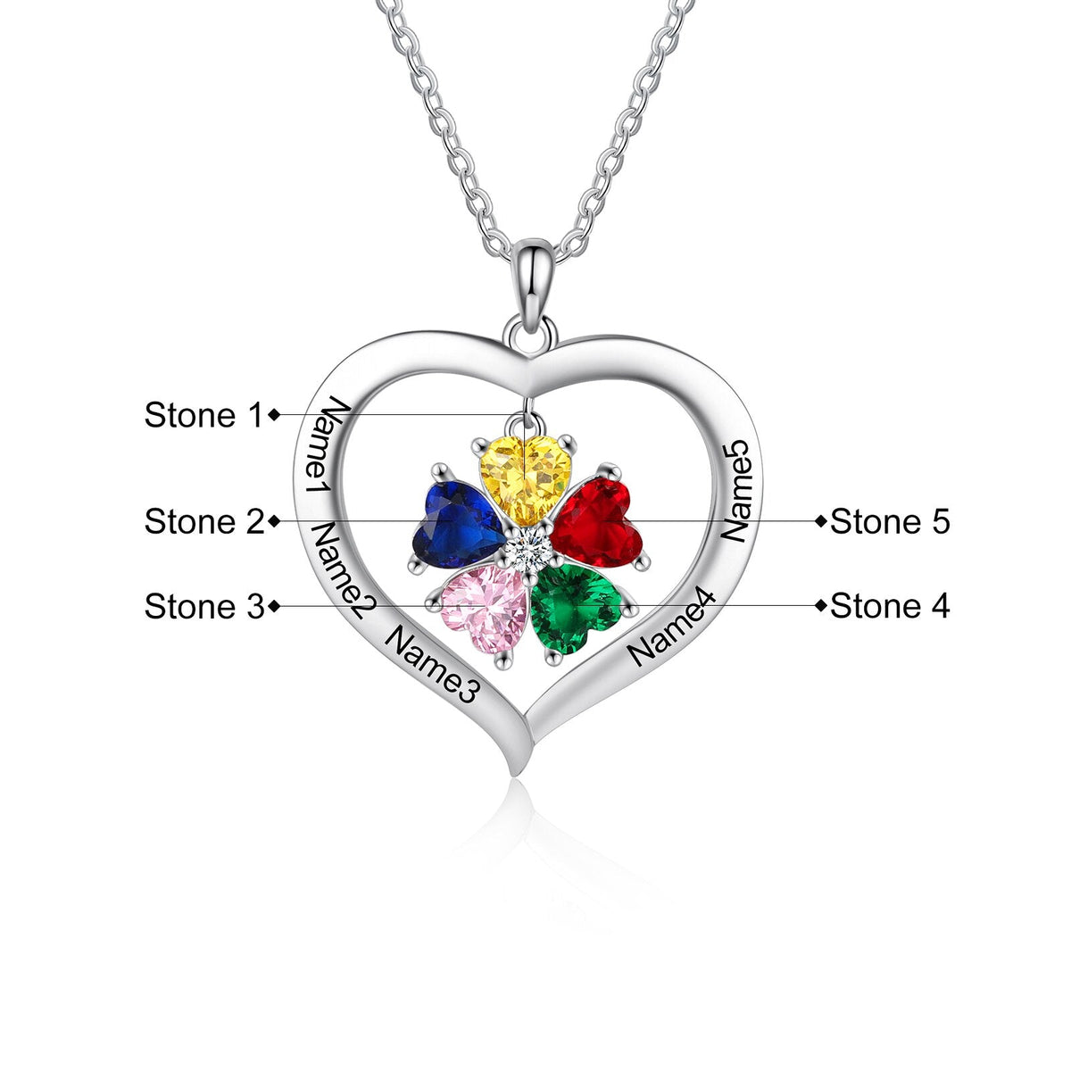 Personalized Heart Name Necklace with 1-8 Engraving Birthstone Pendant - MERGE.DAY.1.FREESTYLE