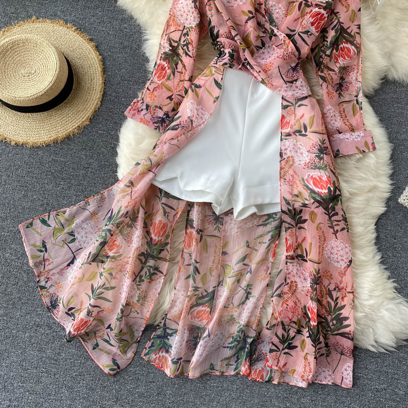 Women Casual Two Piece Set Long Sleeve V Neck Asymmetrical Chiffon Shirt - MERGE.DAY.1.FREESTYLE