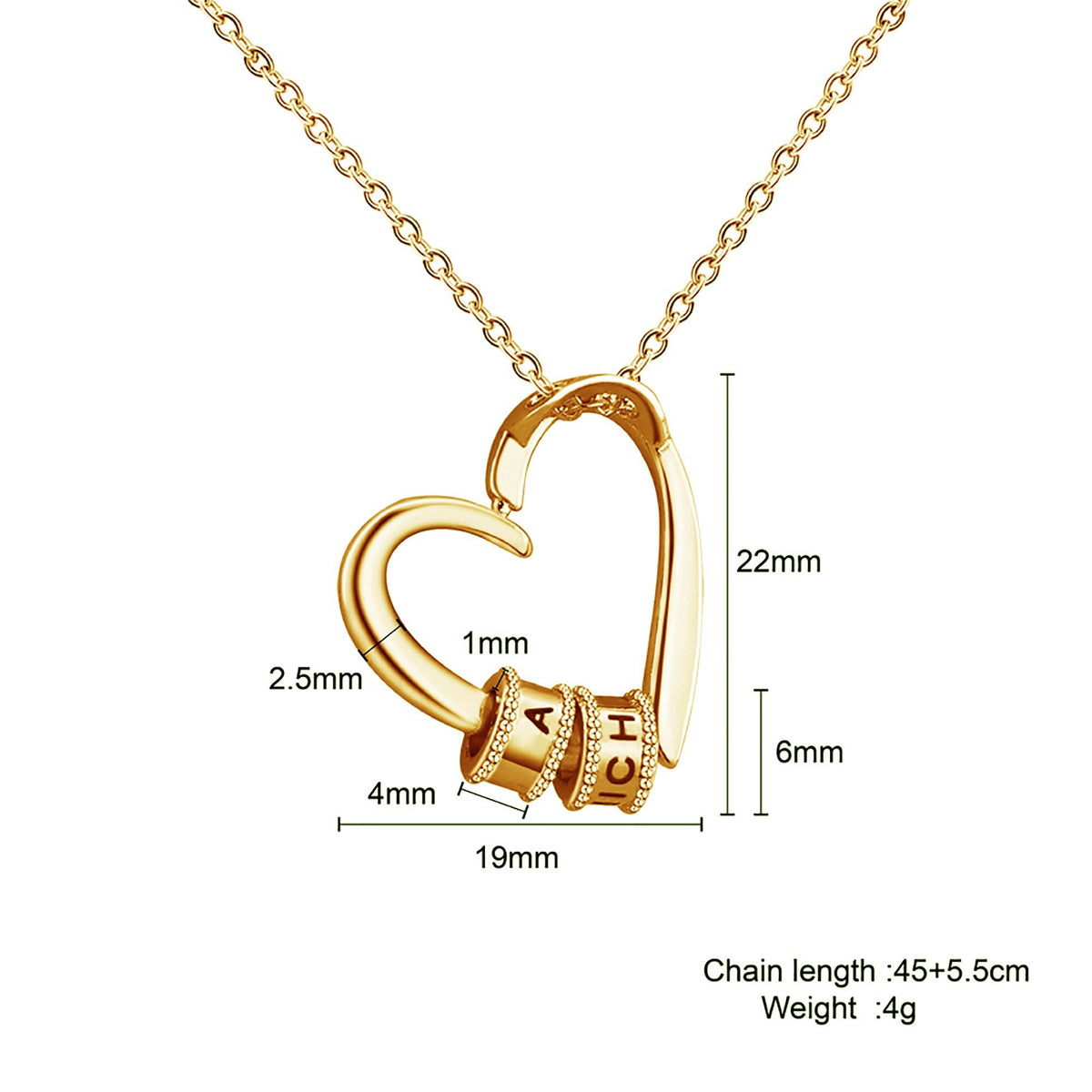 Personalized Heart-shaped Charming Gifts Pendant Jewelry With 1-3 Beads Engraved Name - MERGE.DAY.1.FREESTYLE
