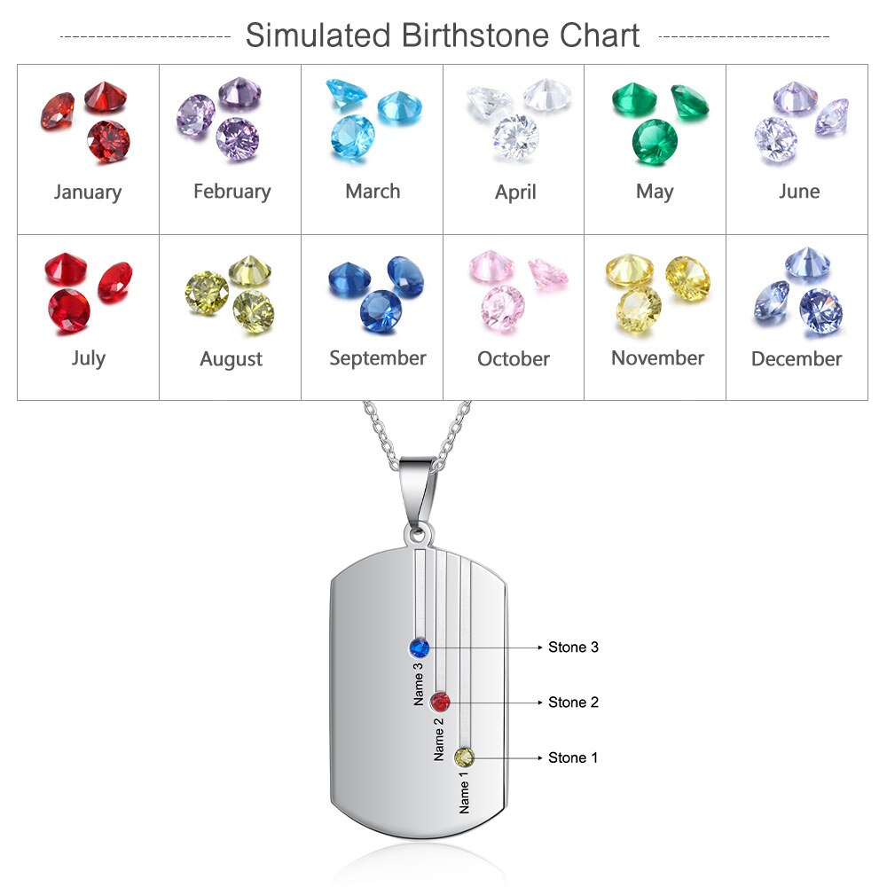 Customized Engraved Name Square Pendant Necklace Personalized 12-Month Birthstone Necklace - MERGE.DAY.1.FREESTYLE
