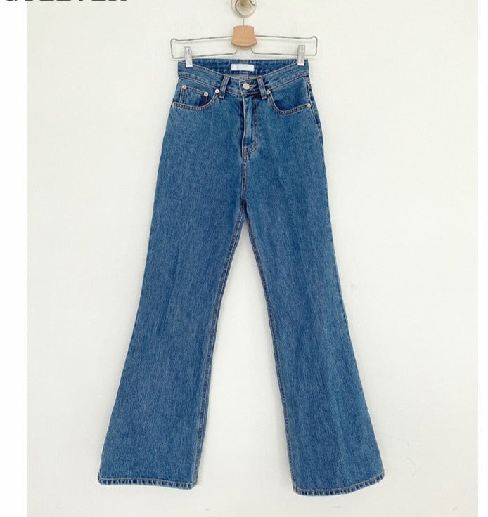 High Waist Pockets Female Floor-length Wide Leg Denim Trousers - MERGE.DAY.1.FREESTYLE