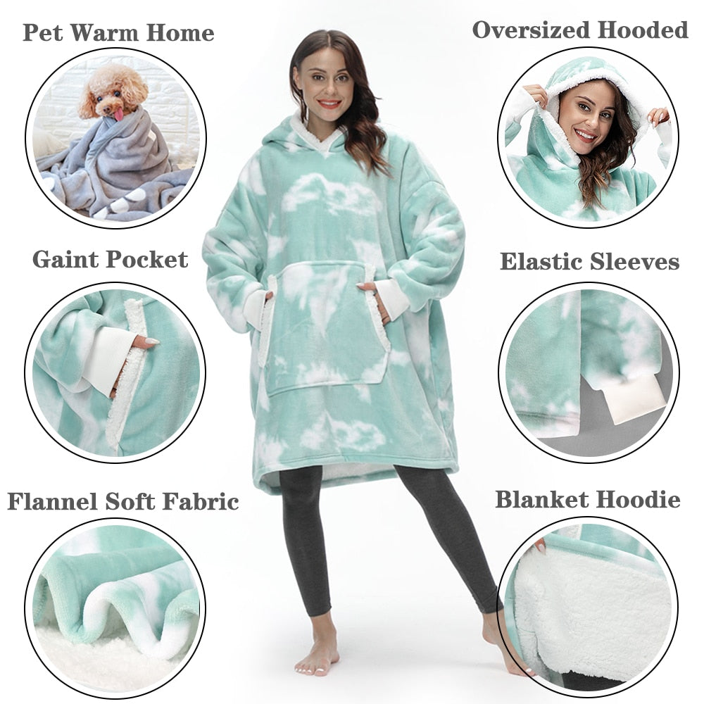 Sudadera con capucha extragrande para mujer, sudadera tipo manta gigante de forro polar con diseño tie-dye