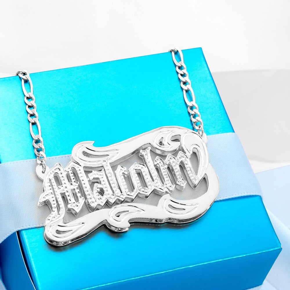 Customized Nameplate Necklace Personalized Custom 3D Double Pendant Name Necklace Figaro Chain - MERGE.DAY.1.FREESTYLE