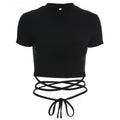 Summer Women Black Short T-Shirts Sexy Crop Tops Short Sleeve Bandage Tee Tops Female Shirts - MERGE.DAY.1.FREESTYLE