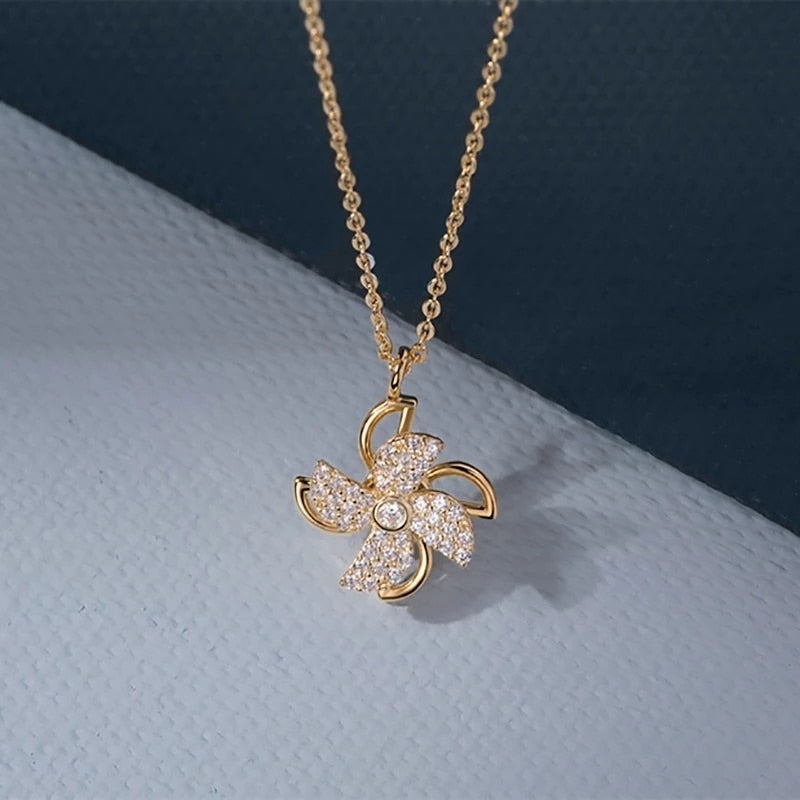 Rotatable Windmill Pendant Necklace AAA Cubic Zirconia Pave Gold Silver Color Crystal Necklace Jewelry - MERGE.DAY.1.FREESTYLE