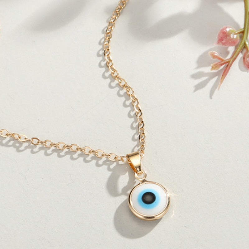 Turkish Evil Eye Pendant Choker Necklace Lucky Blue Evil Eyes Clavicle Chain Necklace - MERGE.DAY.1.FREESTYLE