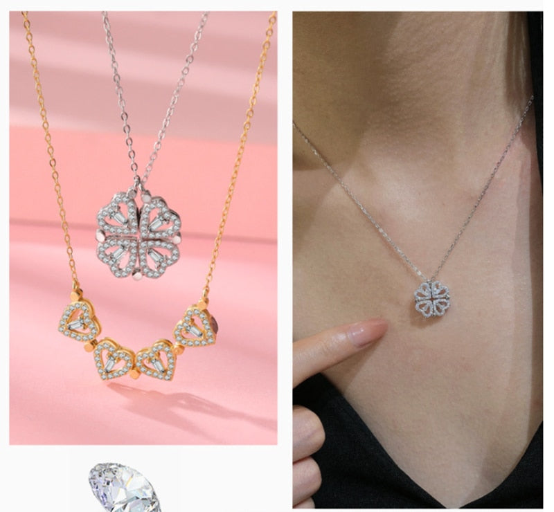 Trendy Flower Magnetic Attract Together Pendant Necklace - MERGE.DAY.1.FREESTYLE