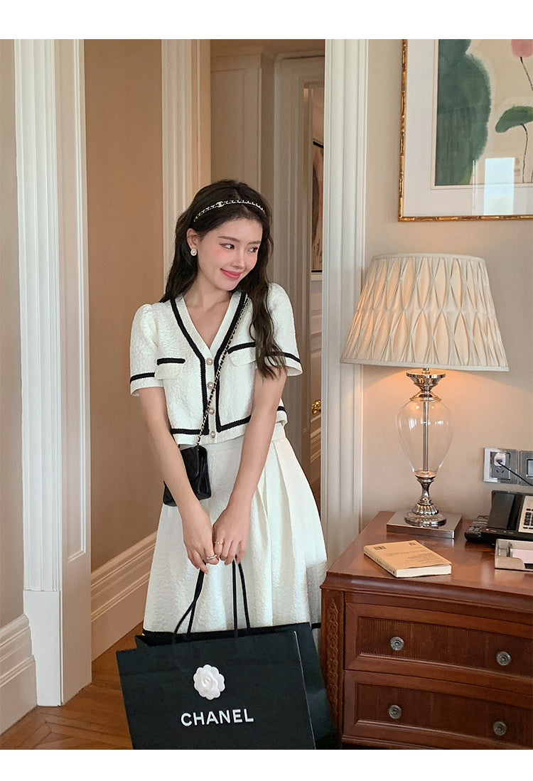Vintage Summer Short Sleeve Top + High Waist Mini Skirt Suits Ensemble Femme - MERGE.DAY.1.FREESTYLE