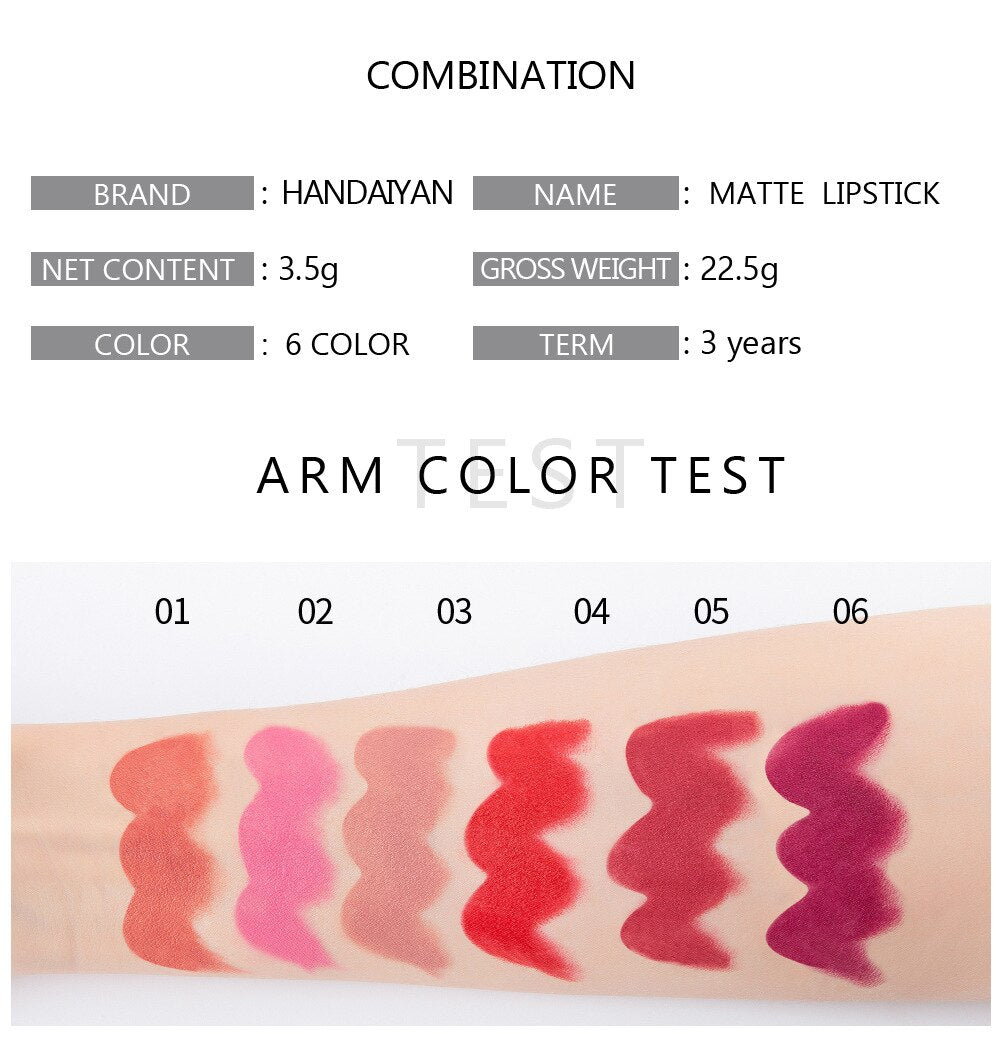 6 Colors Matte Non stick Cup Lipstick Long Lasting Moisturizing Lipstick Cosmetics Set - MERGE.DAY.1.FREESTYLE