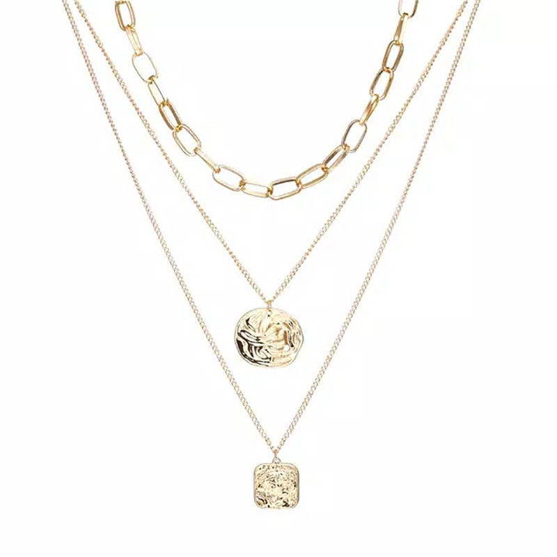 Multi Layer Lock Portrait Pendants Necklaces For Women Gold Metal Key Heart Necklace - MERGE.DAY.1.FREESTYLE