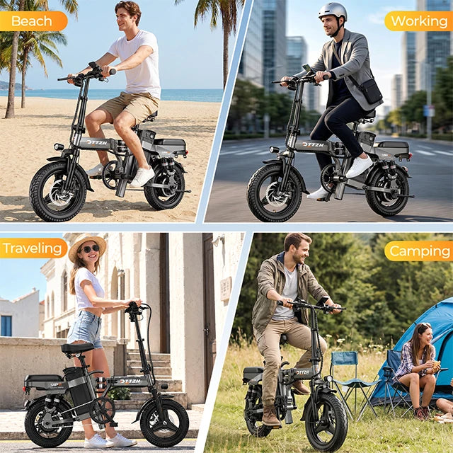 Factory Price A12 US Warehouse Foldabal 15AH 48V Ebike Electric 14" Tires E Bike Lithium Battery Carbon Steel Electric City Bike - MERGE.DAY.1.FREESTYLE