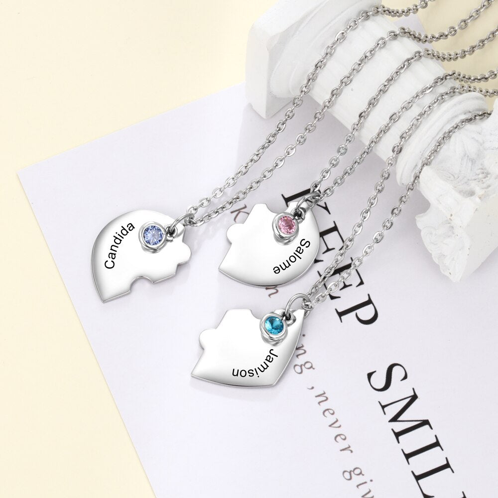 3pcs/Set Personalized Heart Birthstone Best Friend Necklace - MERGE.DAY.1.FREESTYLE