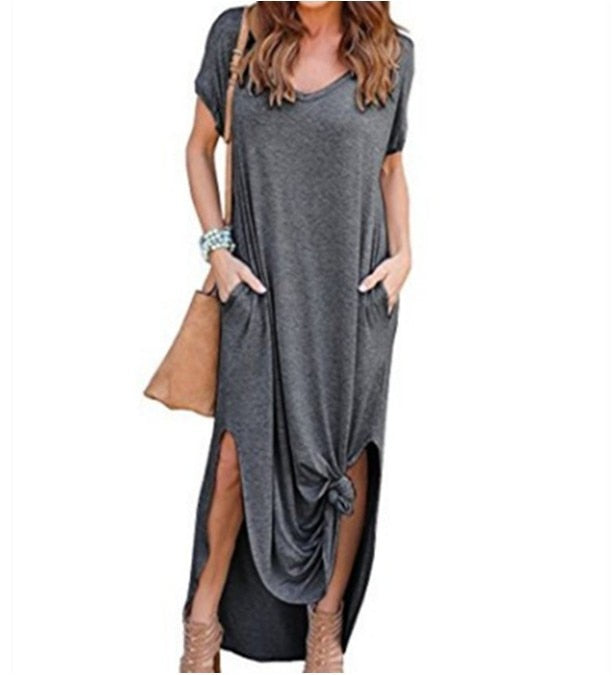 Plus Size 5XL Sexy Women Dress Summer 2022 Solid Casual Short Sleeve Maxi Dresses - MERGE.DAY.1.FREESTYLE