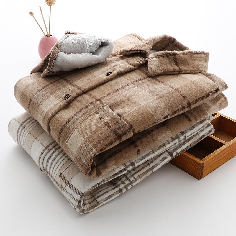 Velvet Thicken Plaid Shirts Blouses Autumn Winter Warm Shirts - MERGE.DAY.1.FREESTYLE