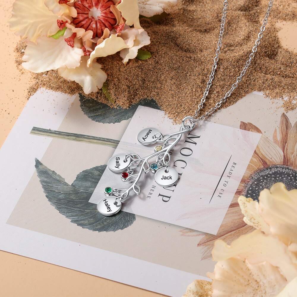 Women Customized Birthstone Family Tree Name Necklace - MERGE.DAY.1.FREESTYLE