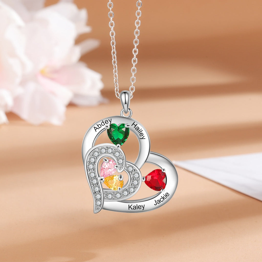 Personalized 1-6 Name Engraving Heart Pendant DIY Birthstone Necklace - MERGE.DAY.1.FREESTYLE